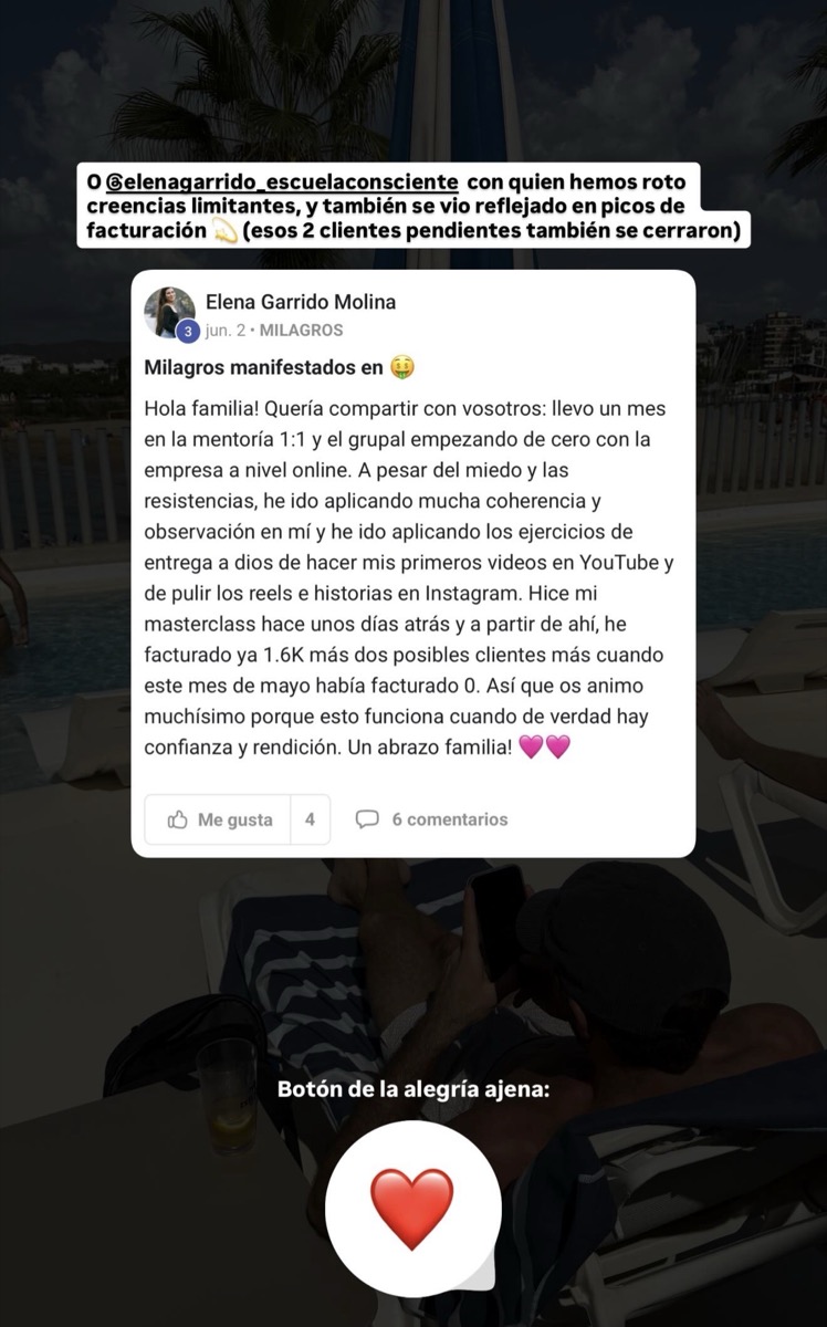 Resultado real de Elena: primera facturación con su negocio online
